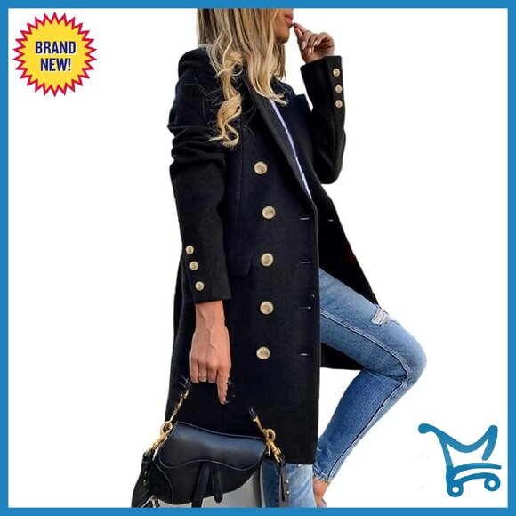 Wool Blend Double Breasted Midi Peacoat Trench Coat Women's Winter Coat